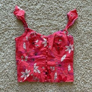 Banana Republic Linen Ruffle Sleeve Smocked Back Floral Corset Crop Tank Top S